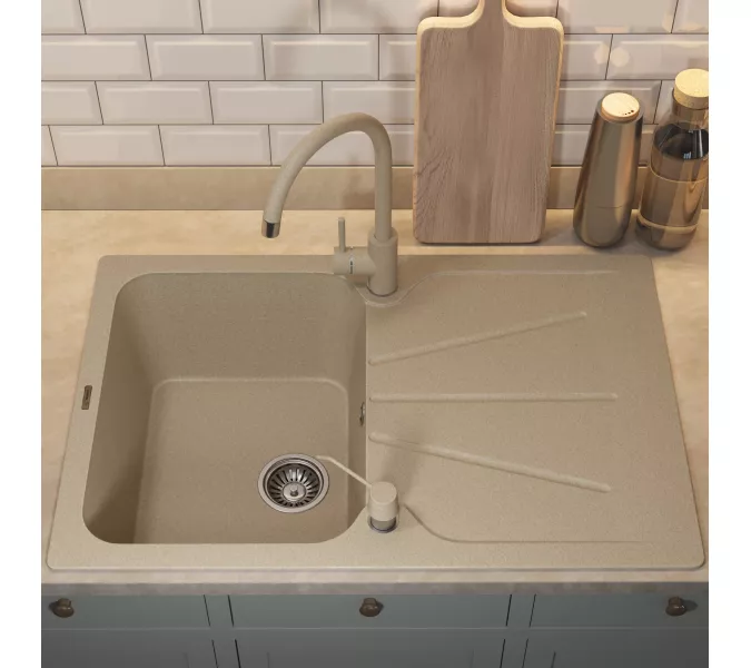 Кухонная мойка кварцевая Uperwood Quartz Premium UPD-04-02, прямоугольная, бежевая, Выбрать цвет: Бежевый, изображение 5