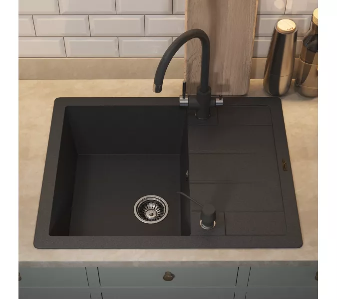 Кухонная мойка кварцевая Uperwood Quartz Premium UPD-03-04, прямоугольная, черная, Выбрать цвет: Черный, изображение 5