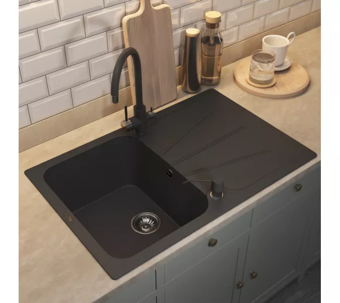 Кухонная мойка кварцевая Uperwood Quartz Premium UPD-04-04, прямоугольная, черная, Выбрать цвет: Черный, изображение 4