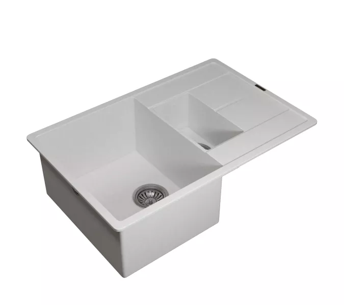 Кухонная мойка кварцевая Uperwood Quartz Premium UPD-05-01, прямоугольная двухсекционная, белая, Выбрать цвет: Белый, изображение 6