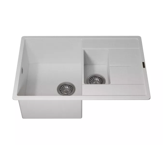 Кухонная мойка кварцевая Uperwood Quartz Premium UPD-05-01, прямоугольная двухсекционная, белая, Выбрать цвет: Белый, изображение 7