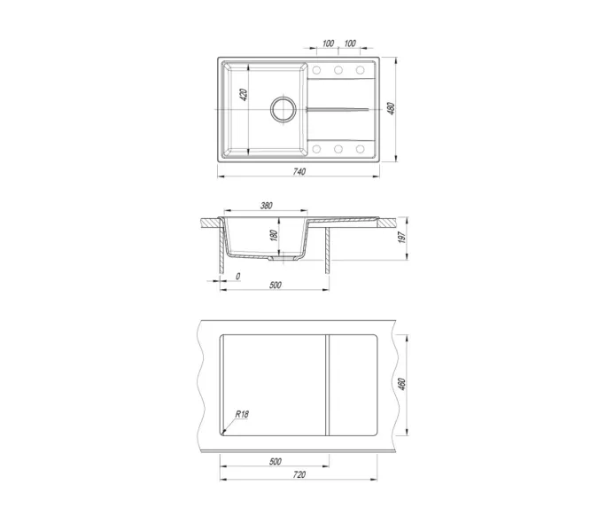 Кухонная мойка из искусственного камня Uperwood UPD-400, прямоугольная, цвет туман, Выбрать цвет: Туман, изображение 5