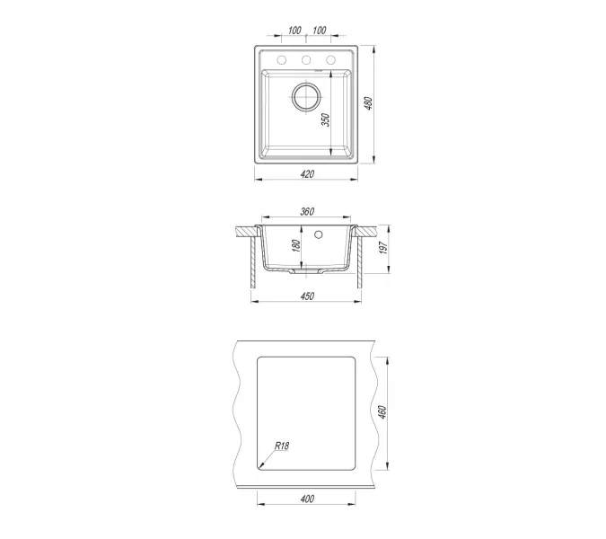 Кухонная мойка из искусственного камня Uperwood UPD-406, 42х48 прямоугольная, цвет уголь, Выбрать цвет: Уголь, изображение 5
