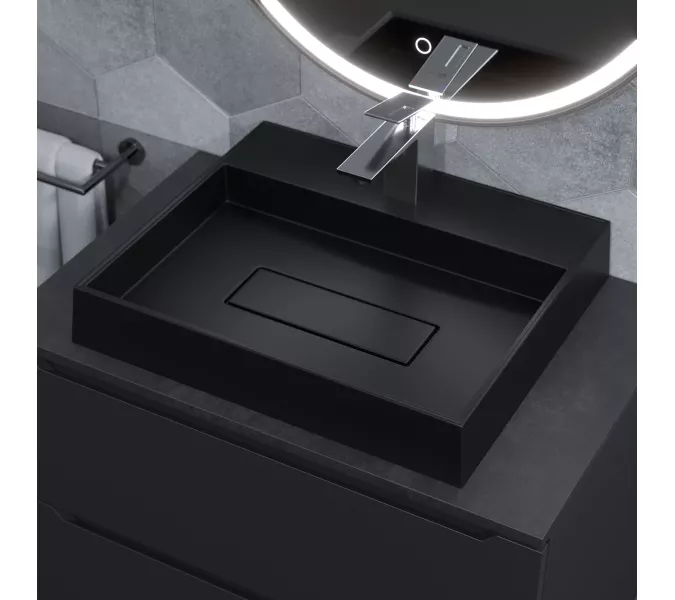 Раковина накладная 50 см, Uperwood Tanos Quartz, прямоугольная, черная, уголь, Выбрать цвет: Уголь, изображение 5