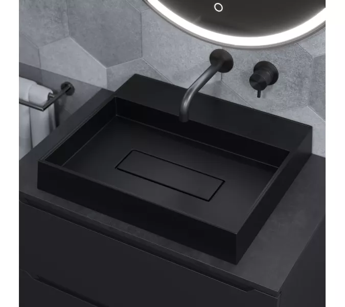 Раковина накладная Uperwood Tanos Quartz 50 см, без отверстия для смесителя, черная (уголь), Выбрать цвет: Уголь, изображение 4