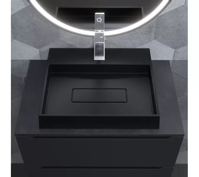 Раковина накладная 50 см, Uperwood Tanos Quartz, прямоугольная, черная, уголь, Выбрать цвет: Уголь, изображение 6