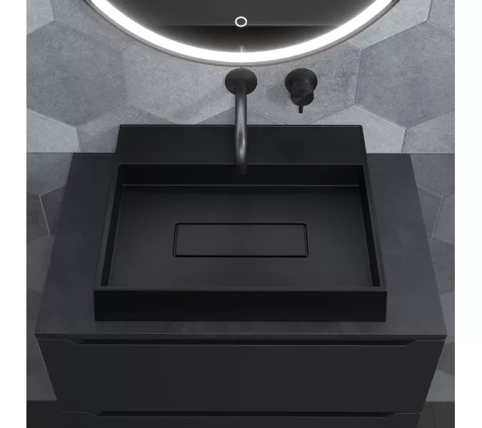Раковина накладная Uperwood Tanos Quartz 50 см, без отверстия для смесителя, черная (уголь), Выбрать цвет: Уголь, изображение 5