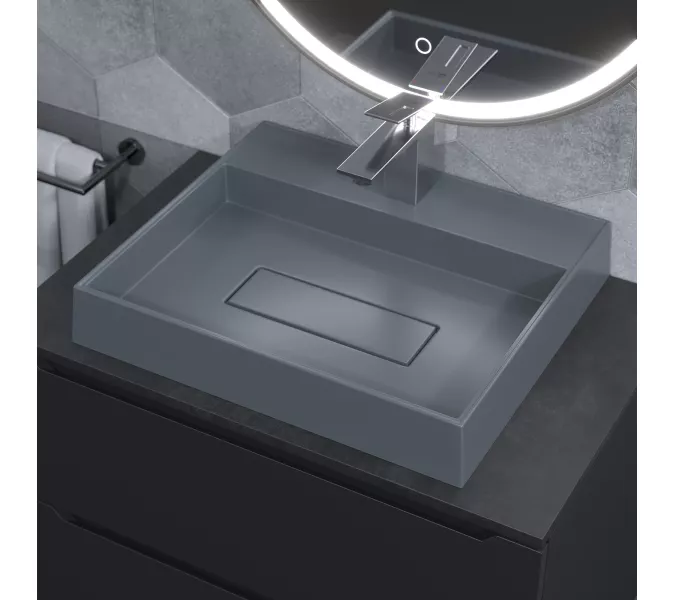 Раковина  накладная 50 см, Uperwood Tanos Quartz, прямоугольная, серая, бетон, Выбрать цвет: Бетон, изображение 5