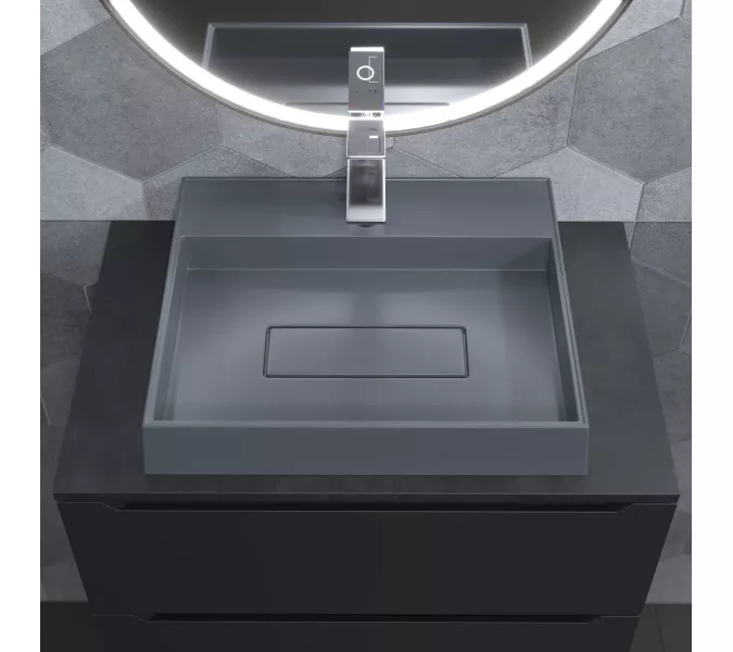 Раковина  накладная 50 см, Uperwood Tanos Quartz, прямоугольная, серая, бетон, Выбрать цвет: Бетон, изображение 6