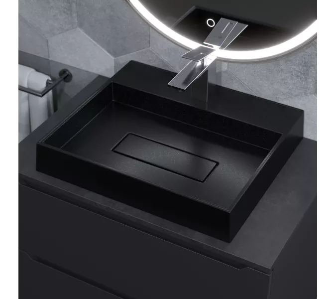 Раковина накладная 50 см, Uperwood Tanos Quartz, прямоугольная, черная, космос, Выбрать цвет: Космос, изображение 5