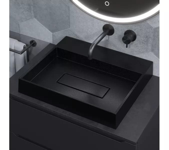Раковина накладная Uperwood Tanos Quartz 50 см, без отверстия для смесителя, черная (космос), Выбрать цвет: Космос, изображение 4