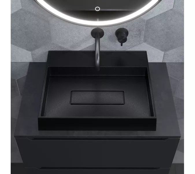 Раковина накладная Uperwood Tanos Quartz 50 см, без отверстия для смесителя, черная (космос), Выбрать цвет: Космос, изображение 5