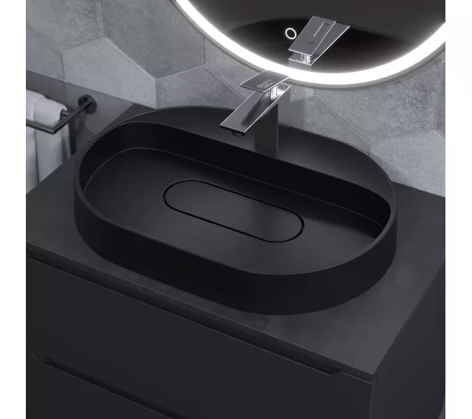 Раковина накладная 55 см, Uperwood Tanos Quartz, овальная, черная (уголь), Выбрать цвет: Уголь, изображение 5