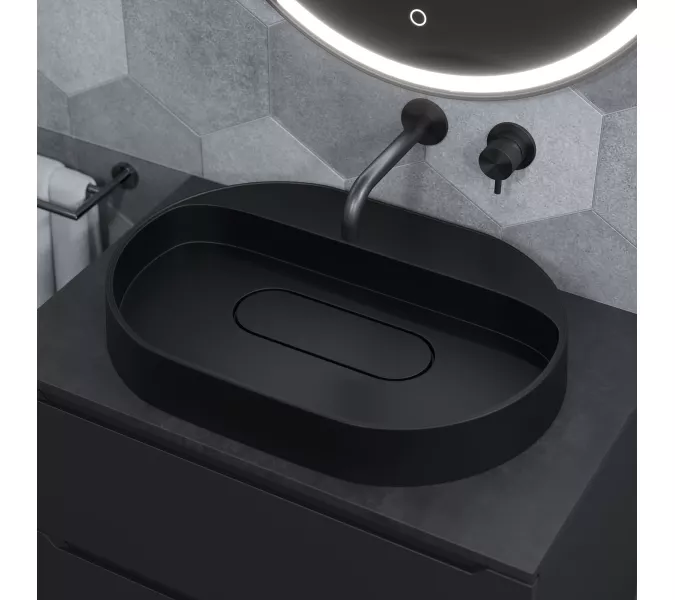 Раковина накладная  Uperwood Tanos Quartz 55 см, без отверстия для смесителя, черная (уголь), Выбрать цвет: Уголь, изображение 4