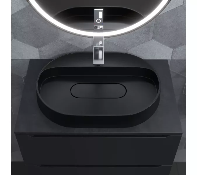 Раковина накладная 55 см, Uperwood Tanos Quartz, овальная, черная (уголь), Выбрать цвет: Уголь, изображение 6