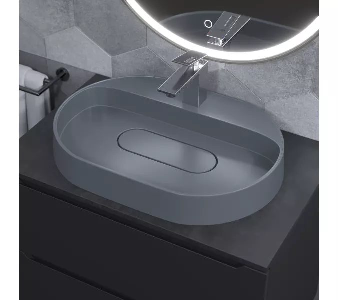 Раковина накладная 55 см, Uperwood Tanos Quartz, овальная, серая, бетон, Выбрать цвет: Бетон, изображение 5