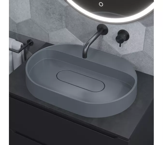 Раковина накладная Uperwood Tanos Quartz 55 см, без отверстия для смесителя, серая (бетон), Выбрать цвет: Бетон, изображение 4