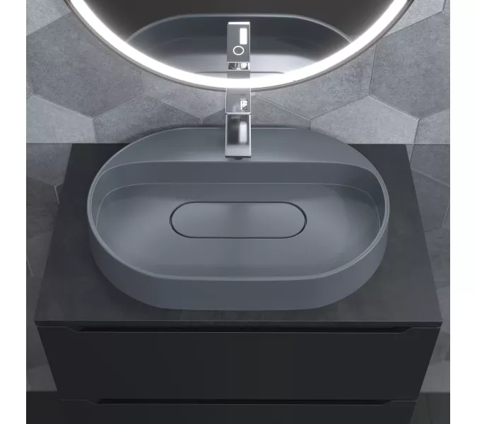 Раковина накладная 55 см, Uperwood Tanos Quartz, овальная, серая, бетон, Выбрать цвет: Бетон, изображение 6