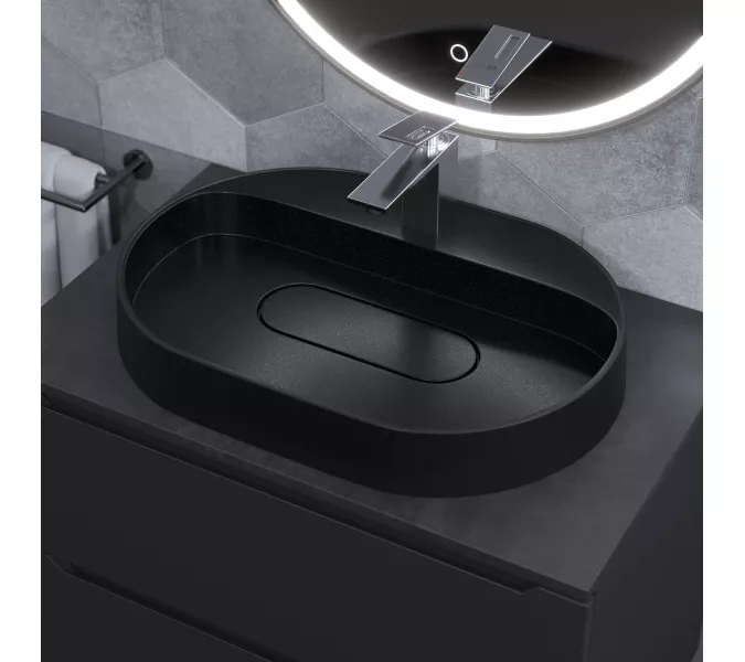 Раковина накладная 55 см, Uperwood Tanos Quartz, овальная, черная (космос), Выбрать цвет: Космос, изображение 5