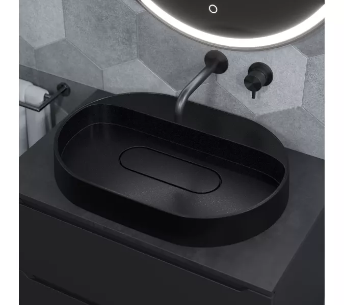 Раковина накладная Uperwood Tanos Quartz 55 см, без отверстия для смесителя, черная (космос), Выбрать цвет: Космос, изображение 4