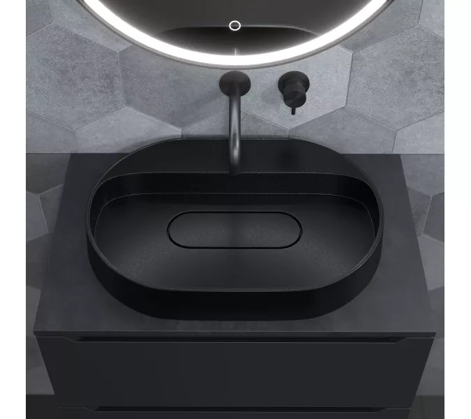 Раковина накладная Uperwood Tanos Quartz 55 см, без отверстия для смесителя, черная (космос), Выбрать цвет: Космос, изображение 5