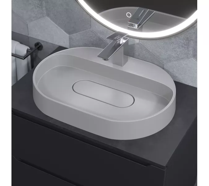 Раковина  накладная 55 см, Uperwood Tanos Quartz, овальная, белая (жасмин), Выбрать цвет: Жасмин, изображение 5