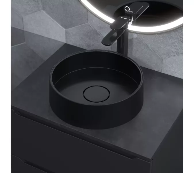 Раковина накладная кварцевая Uperwood Tanos Quartz 35 см, черная (уголь), Выбрать цвет: Космос