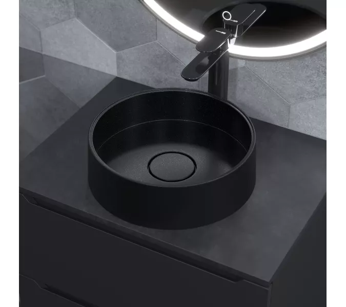 Раковина накладная кварцевая Uperwood Tanos Quartz 35 см, черная (космос), Выбрать цвет: Уголь
