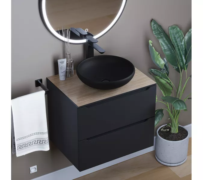 Раковина накладная бетонная Uperwood Sfera 40х40х12 см, круглая, черная, Выбрать цвет: Черный, изображение 2