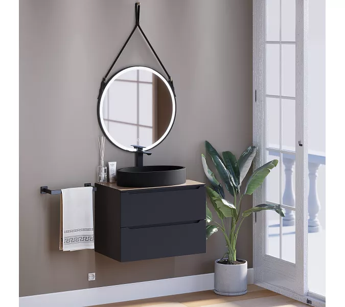 Раковина накладная бетонная Uperwood Rome 55х35х11 см, овальная, черная, Выбрать цвет: Черный, изображение 3