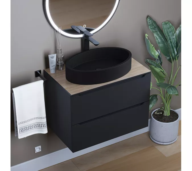 Раковина накладная бетонная Uperwood Rome 55х35х11 см, овальная, черная, Выбрать цвет: Черный, изображение 2