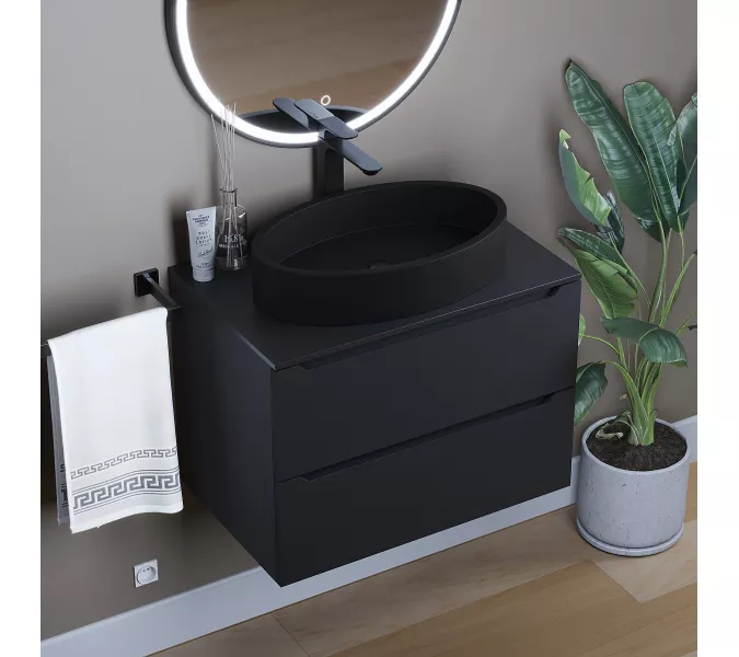 Раковина накладная бетонная Uperwood Rome 55х35х11 см, овальная, черная, Выбрать цвет: Черный, изображение 4