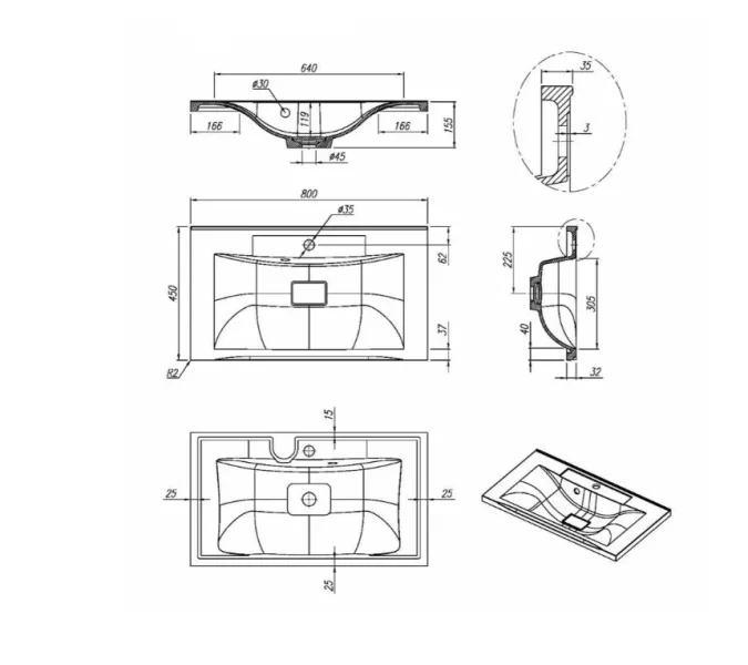 Раковина для ванной кварцевая Uperwood Elen Quartz 80 черная матовая (уголь), Выбрать цвет: Уголь, Выбрать размер: 80, изображение 6