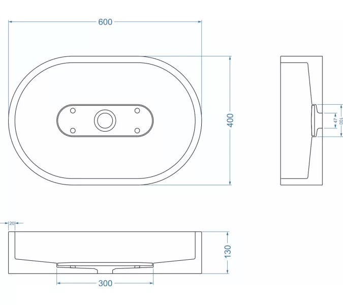Раковина накладная бетонная Uperwood London 60х40х15 см, овальная, черная, Выбрать цвет: Черный, изображение 2