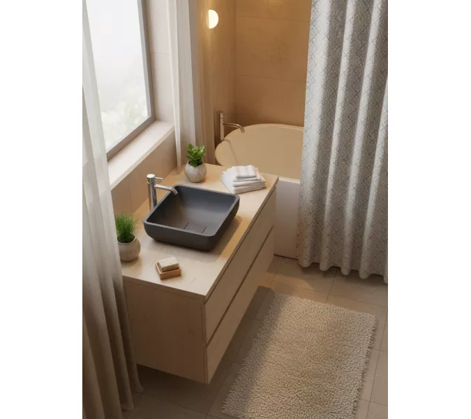 Раковина для ванной накладная Uperwood Florida квадратная, бетон, цвет графит, Выбрать цвет: Графит, изображение 7