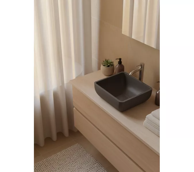 Раковина для ванной накладная Uperwood Florida квадратная, бетон, цвет графит, Выбрать цвет: Графит, изображение 6