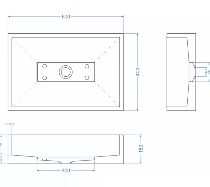 Раковина накладная бетонная Uperwood Angkor 60х40х15 см, прямоугольная, черная, Выбрать цвет: Черный, изображение 2