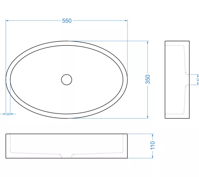 Раковина накладная бетонная Uperwood Rome 55х35х11 см, овальная, графит, Выбрать цвет: Графит, изображение 6