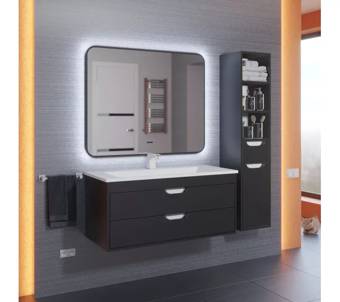 Зеркало с холодной/теплой подсветкой Uperwood Modul  черное, сенсор, Выбрать размер: 60х80, Внешний вид: холодная подсветка, изображение 2