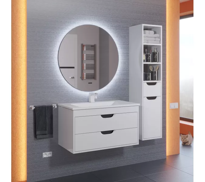 Зеркало с подсветкой Uperwood Modul круглое, холодная/теплая подсветка, Антизапотевание (подогрев зеркала): Нет, Выбрать размер: 65х65, Внешний вид: холодная подсветка, Диммер: Есть, изображение 2