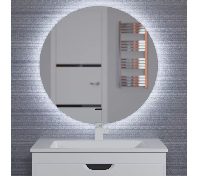 Зеркало с подсветкой Uperwood Modul круглое, холодная/теплая подсветка, Антизапотевание (подогрев зеркала): Нет, Выбрать размер: 65х65, Внешний вид: холодная подсветка, Диммер: Есть