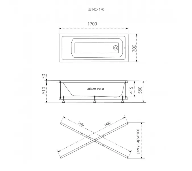Ванна акриловая Triton Элис 150, Выбрать размер: 150х70, изображение 7