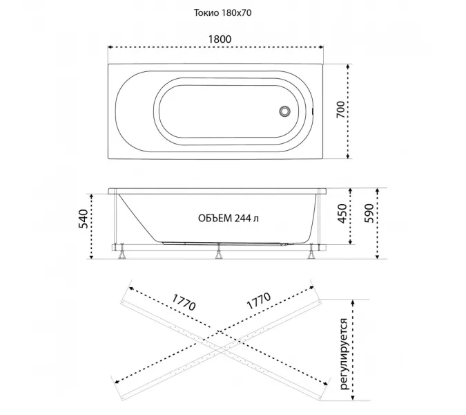 Ванна акриловая Triton Токио 180х70, изображение 6