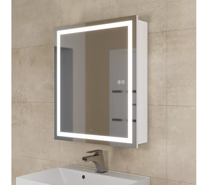 Зеркало шкаф с подсветкой  Uperwood Tanos, белое, Выбрать цвет: Белый, Выбрать размер: 60х70