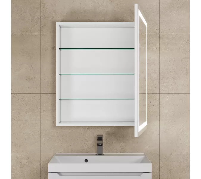 Зеркало шкаф с подсветкой  Uperwood Tanos, белое, Выбрать цвет: Белый, Выбрать размер: 60х70, изображение 4