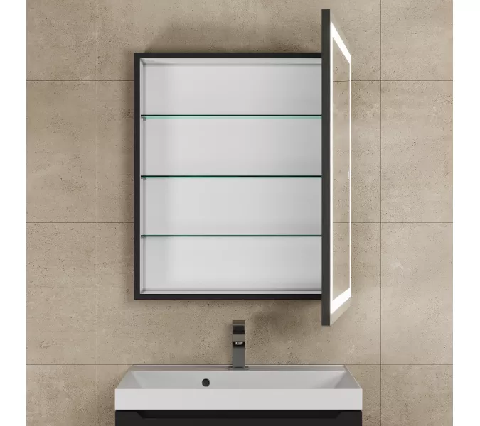 Зеркало шкаф с подсветкой  Uperwood Tanos, черное, Выбрать цвет: Черный, Выбрать размер: 60х70, изображение 4