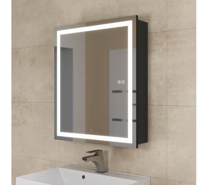 Зеркало шкаф с подсветкой  Uperwood Tanos, черное, Выбрать цвет: Черный, Выбрать размер: 60х70