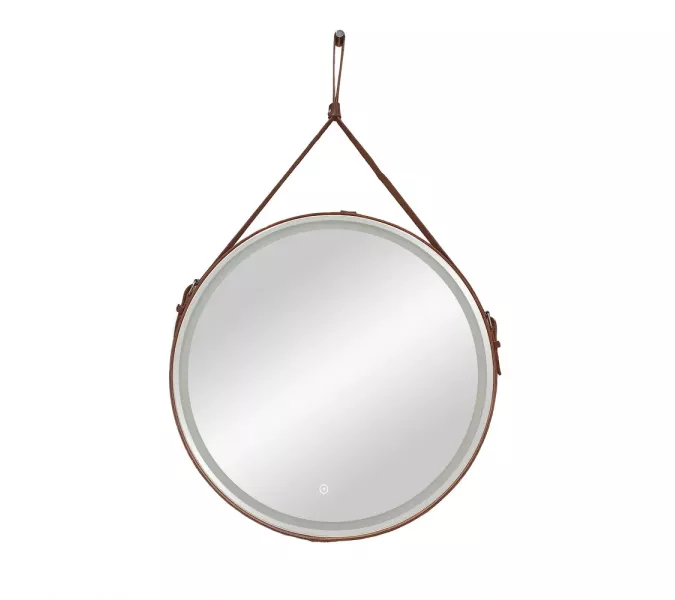 Зеркало с подсветкой Uperwood Round круглое, сенсор/без рамы/на коричневом ремне, Выбрать цвет: Коричневый (ремень), Выбрать размер: 65х65, изображение 2