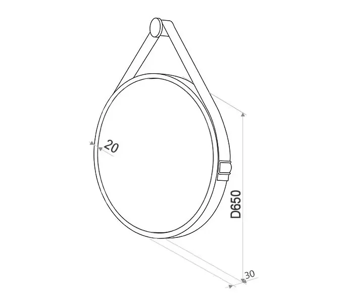 Зеркало с подсветкой Uperwood Round круглое, сенсор/без рамы/на коричневом ремне, Выбрать цвет: Коричневый (ремень), Выбрать размер: 65х65, изображение 4