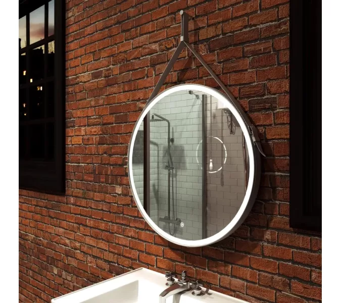 Зеркало с подсветкой Uperwood Round круглое, сенсор/без рамы/на белом ремне, Выбрать цвет: Белый (ремень), Выбрать размер: 65х65